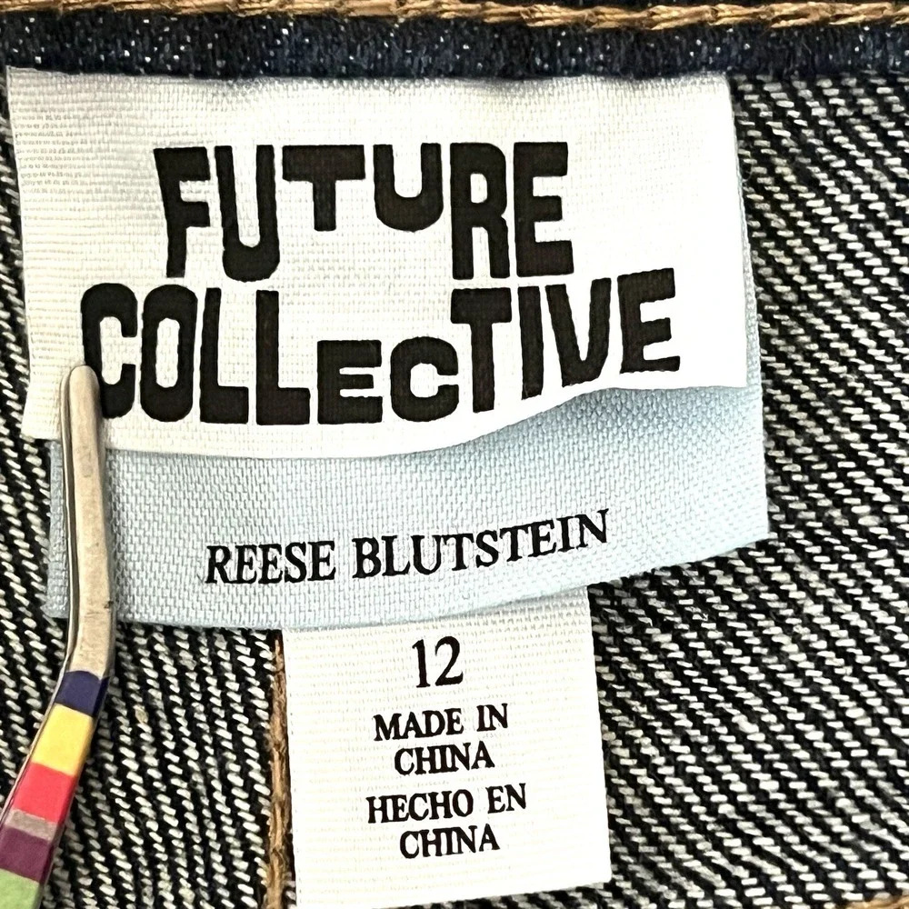 NWT Future Collective Reese Blutstein Women Blue Jean Size12 Flare Leg High Rise